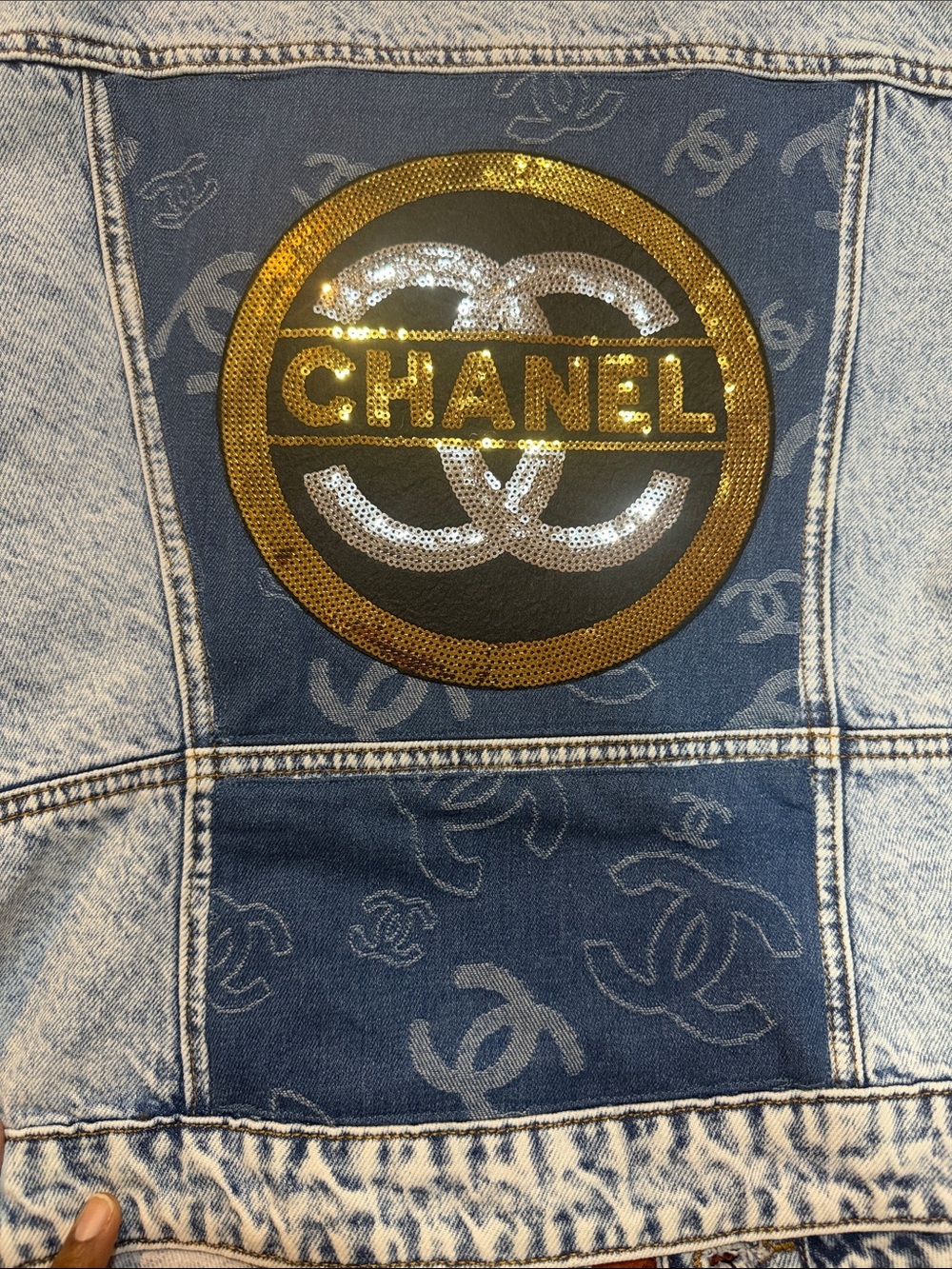Blue Denim Jeans with Gold Sequin Logo